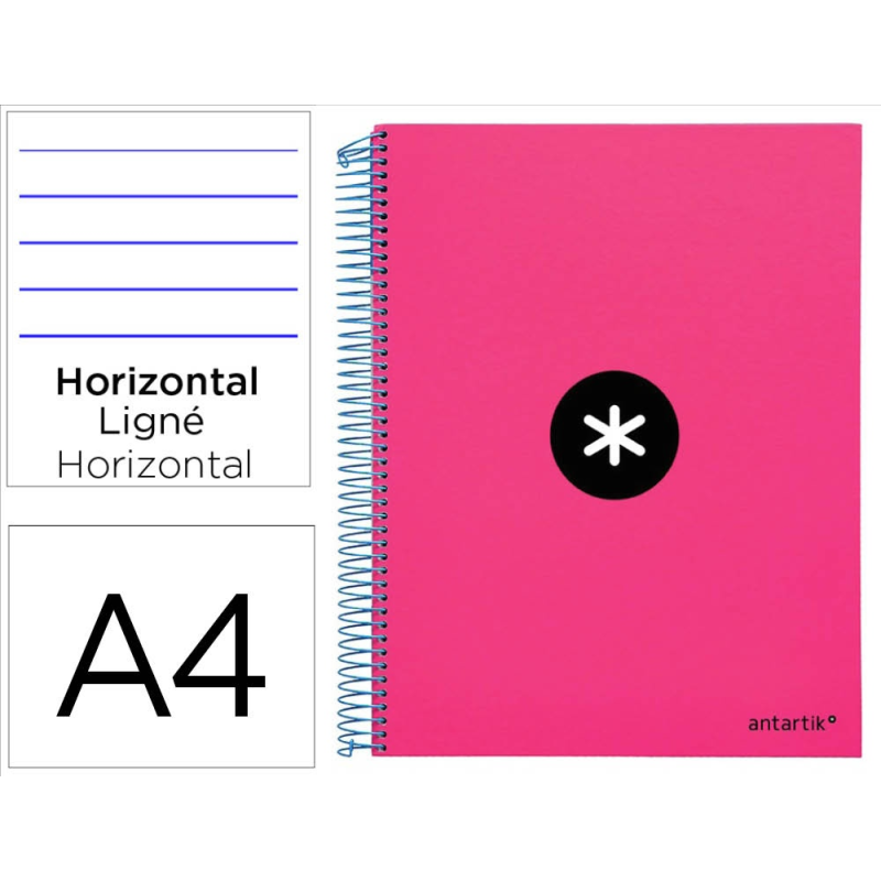 Cuaderno espiral a4 micro antartik tapa forrada 120h 90 gr horizontal 5 bandas 4 taladros color rosa