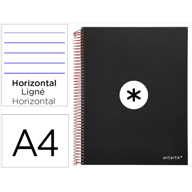 Cuaderno espiral a4 micro antartik tapa forrada 120h 90 gr horizontal 5 bandas 4 taladros color negro