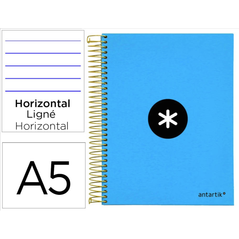 Cuaderno espiral a5 micro antartik tapa forrada 120h 100 gr horizontal 5 bandas 6 taladros color azul