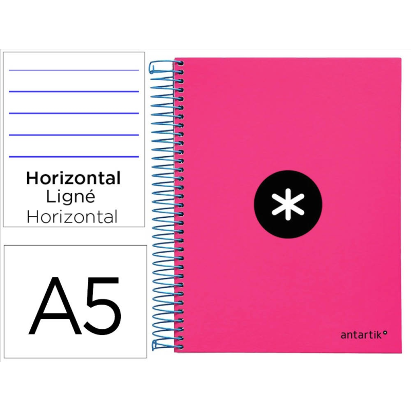 Cuaderno espiral a5 micro antartik tapa forrada 120h 100 gr horizontal 5 bandas 6 taladros color rosa