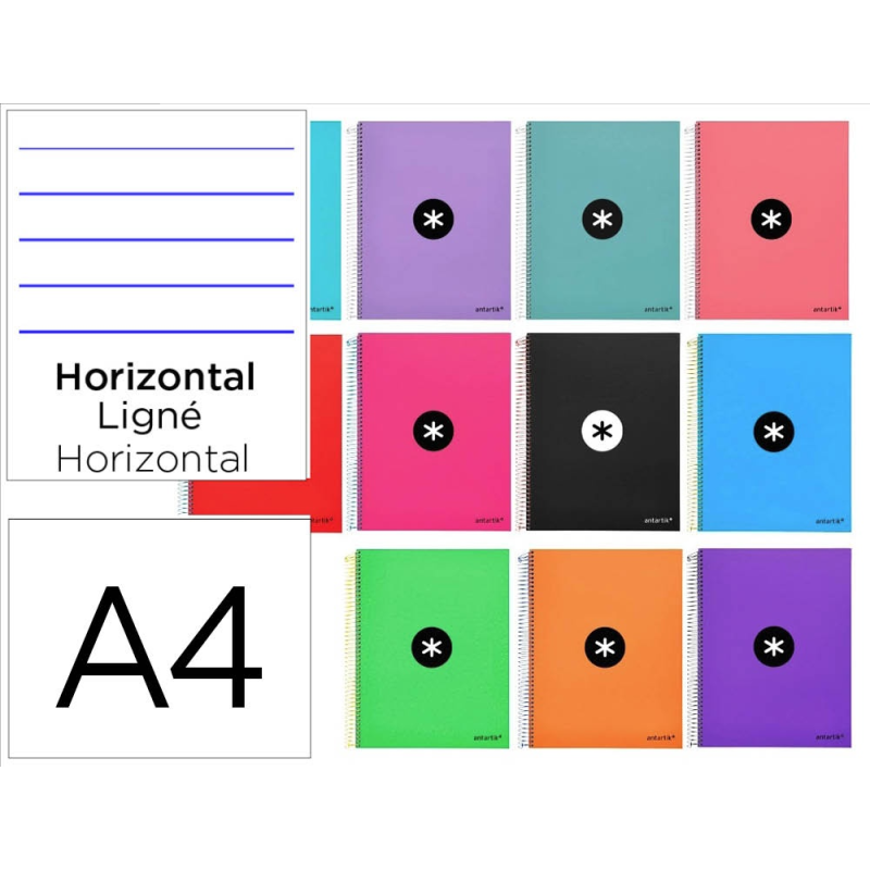 Cuaderno espiral a4 micro antartik tapa forrada 120h 90 gr horizontal 5 bandas 4 taladros colores surtidos