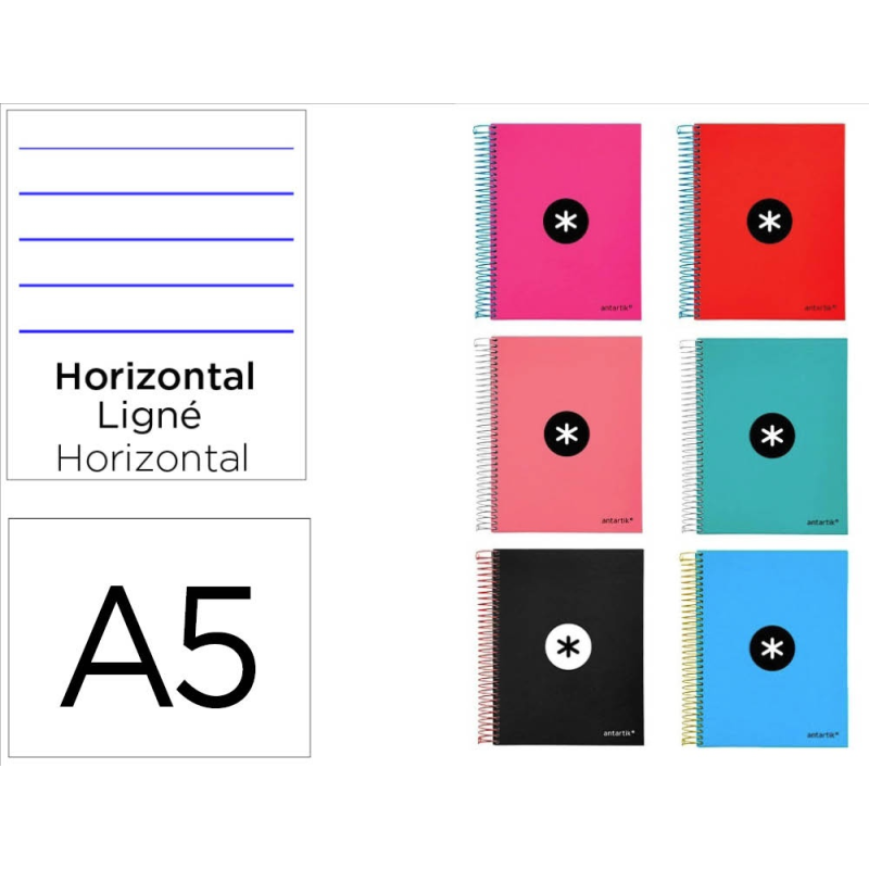 Cuaderno espiral a5 micro antartik tapa forrada 120 h 100g horizontal 5 bandas6 taladros colores surtidos