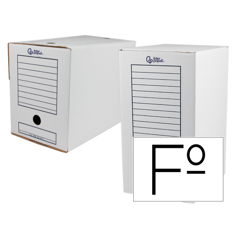 Caja archivo definitivo liderpapel folio doble ancho carton reciclado 400g/m2 lomo 200 mm blanco 367x200x251 mm