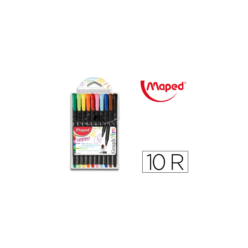 Rotulador maped punta de metal graph peps fine liner estuche de 10 colores surtidos