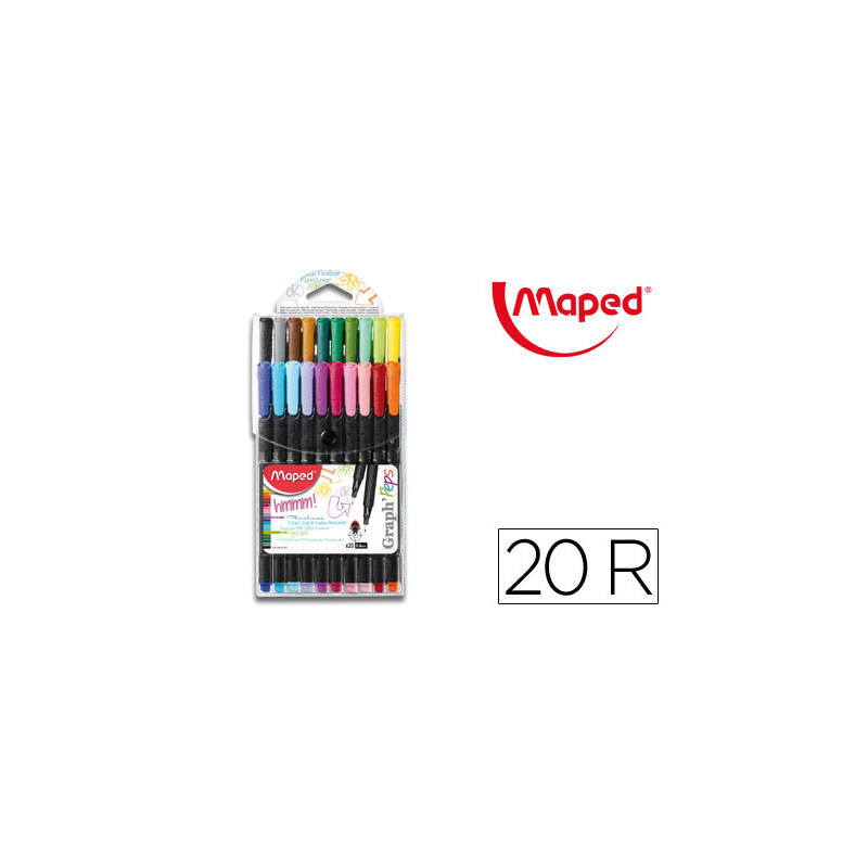 Rotulador maped punta de metal graph peps fine liner estuche de 20 colores surtidos
