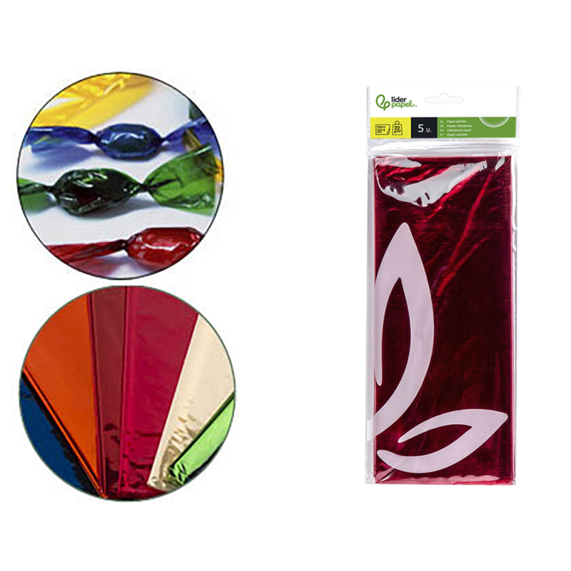 Papel celofan liderpapel 50x70 cm 22g/m2 bolsa de 5 hojas rosa