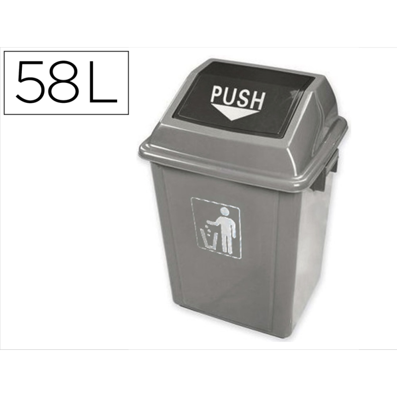 Papelera contenedor q-connect plastico con tapa de balancin 58 litros gris 470x330x760 mm