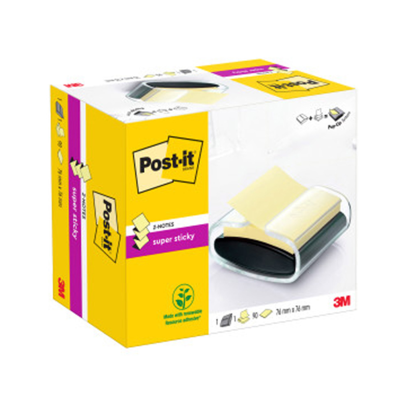 Soporte bloc de notas adhesivas quita y pon post-it super sticky z notes color negro con 1 bloc 76x76 mm