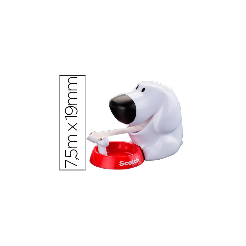 Portarrollo sobremesa scotch doggy 8,9 mt x 19 mm incluye rollo de cinta adhesiva magic