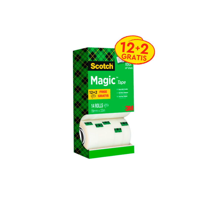 Cinta adhesiva scotch magic invisible 33 mt x 19 mm pack de 14 unidades