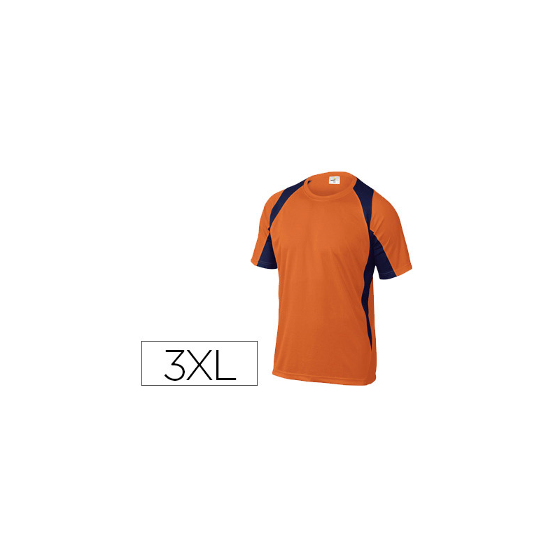 Camiseta deltaplus poliester manga corta cuello redondo tratamiento secado rapido color naranja-marino talla 3xl