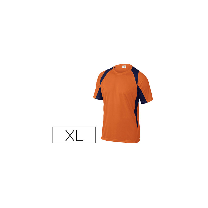 Camiseta deltaplus poliester manga corta cuello redondo tratamiento secado rapido color naranja-marino talla xl