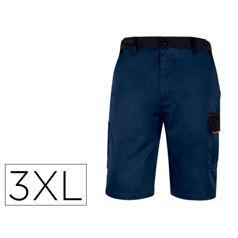 Pantalon de trabajo deltaplus bermuda cinta ajustable 5 bolsillos color azul naranjatalla 3xl
