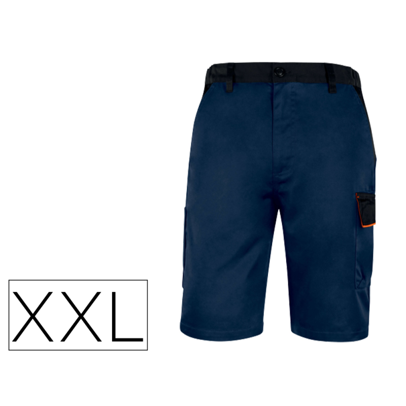 Pantalon de trabajo deltaplus bermuda cintura ajustable 5 bolsillos color azul naranjatalla xxl