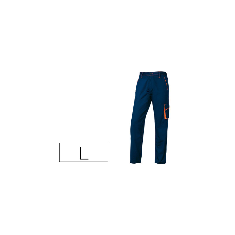 Pantalon de trabajo deltaplus cintura ajustable 5 bolsillos color azul naranja talla l
