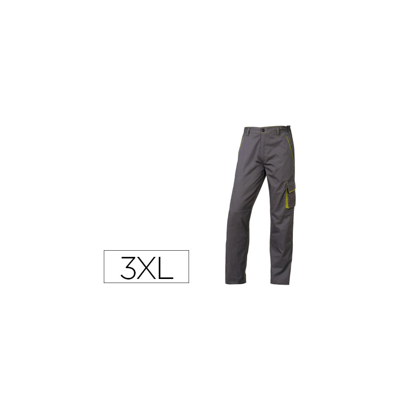 Pantalon de trabajo deltaplus cintura ajustable 5 bolsillos color gris verde talla 3xl