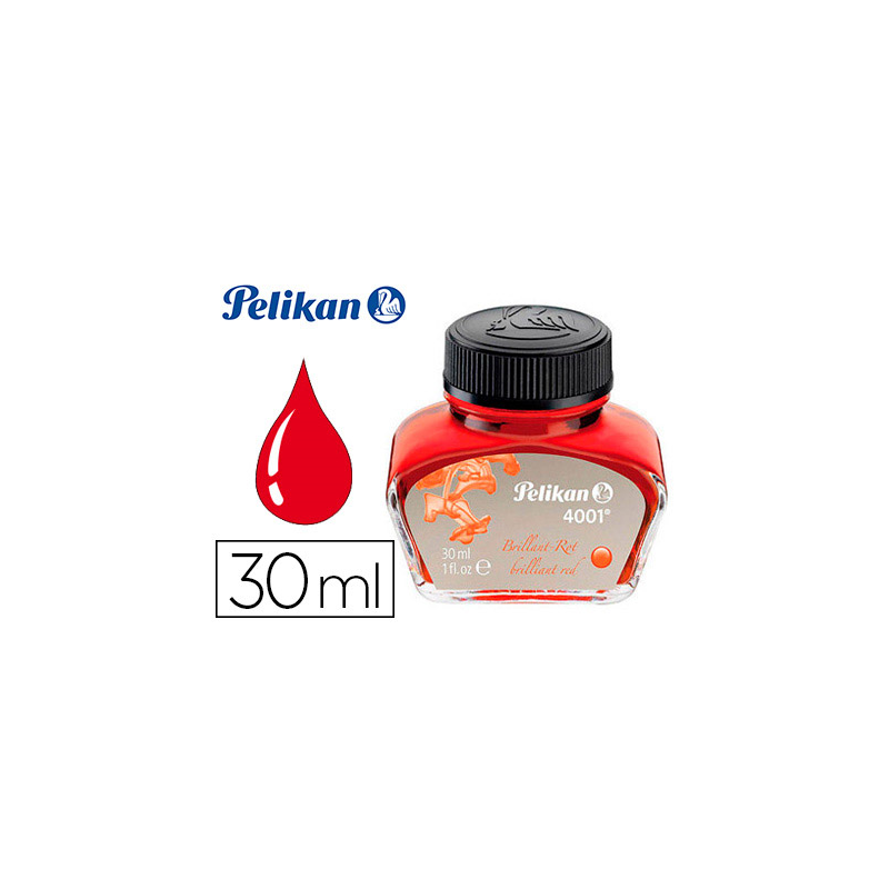 Tinta estilografica pelikan 4001 rojo brillante bote 30 ml