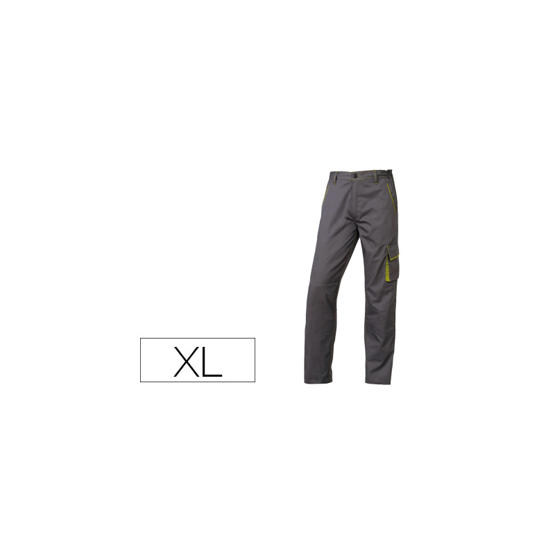 Pantalon de trabajo deltaplus cintura ajustable 5 bolsillos color gris verde talla xl