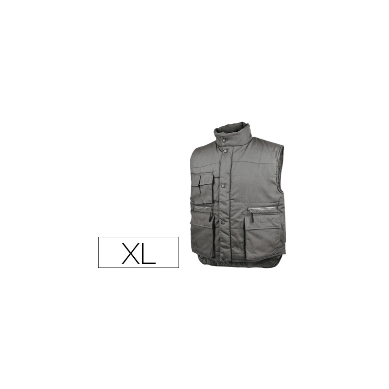 Chaleco deltaplus multibolsillos con cremallera cintura elastica protege riñones gris verde talla xl