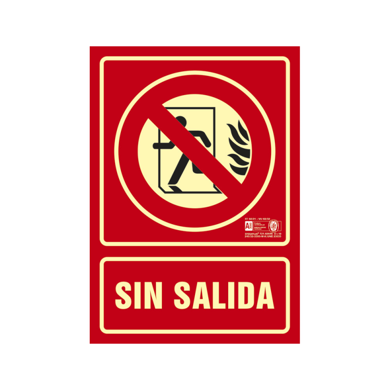Pictograma syssa señal de no hay salida en pvc fotoluminiscente 210x297 mm