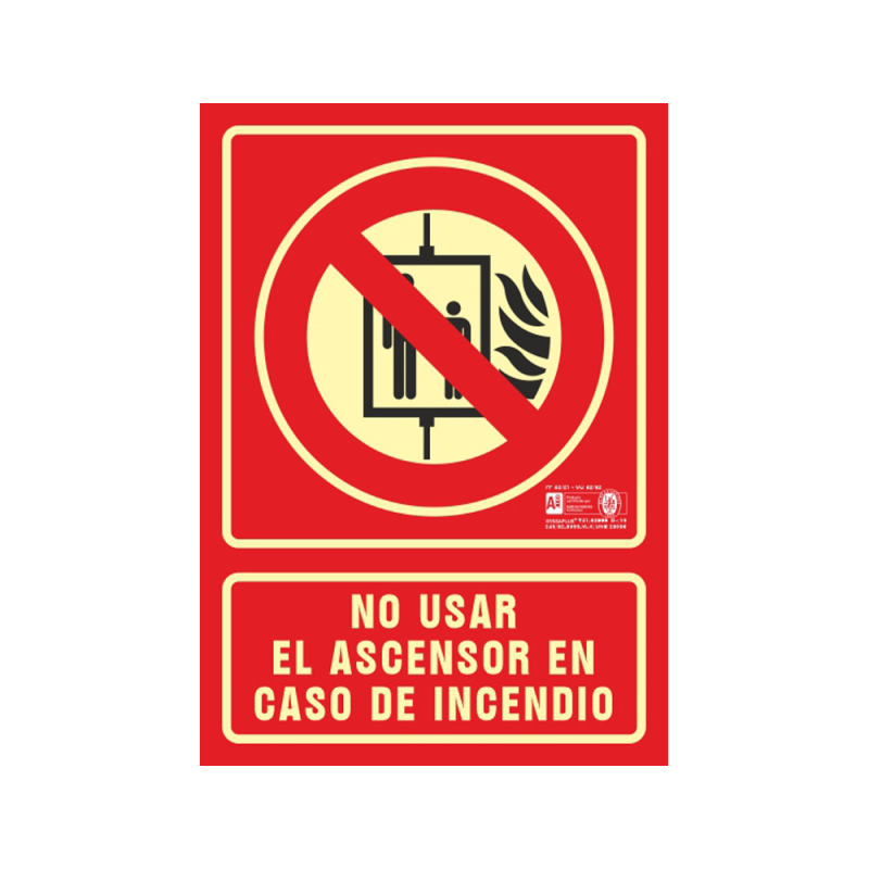Pictograma syssa señal de no utilizar en caso de incendio en pvc fotoluminiscente 210x297 mm
