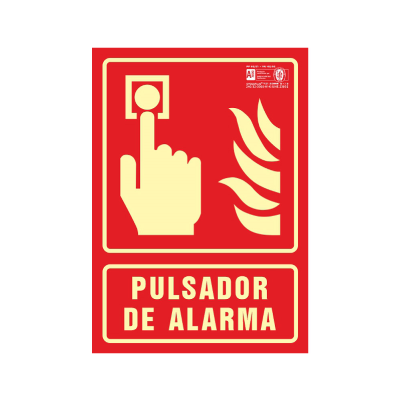 Pictograma syssa señal de pulsador de alarma en pvc fotoluminiscente 210x297 mm