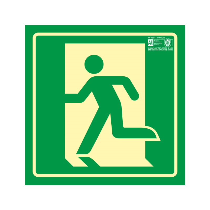 Pictograma syssa señal de salida de emergencia izquierda en pvc fotoluminiscente 210x210 mm