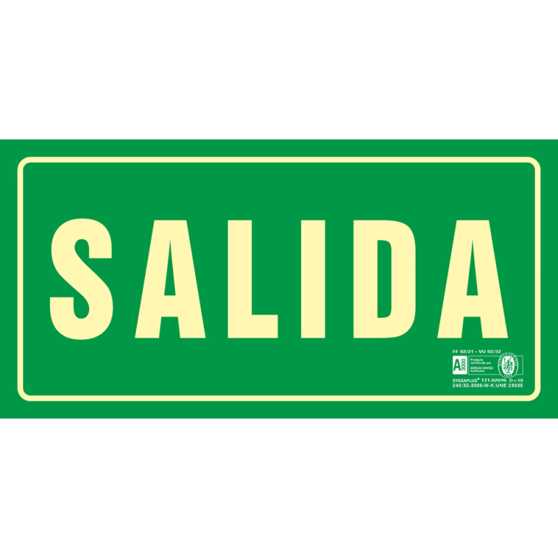 Pictograma syssa señal de salida en pvc fotoluminiscente 320x160 mm