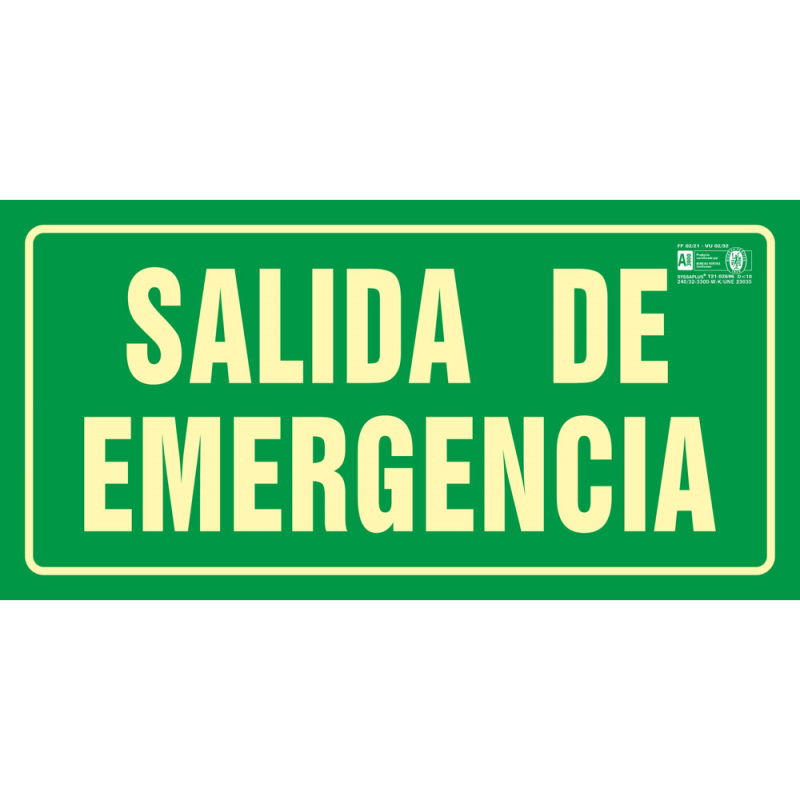 Pictograma syssa señal de salida de emergencia en pvc fotoluminiscente 320x160 mm