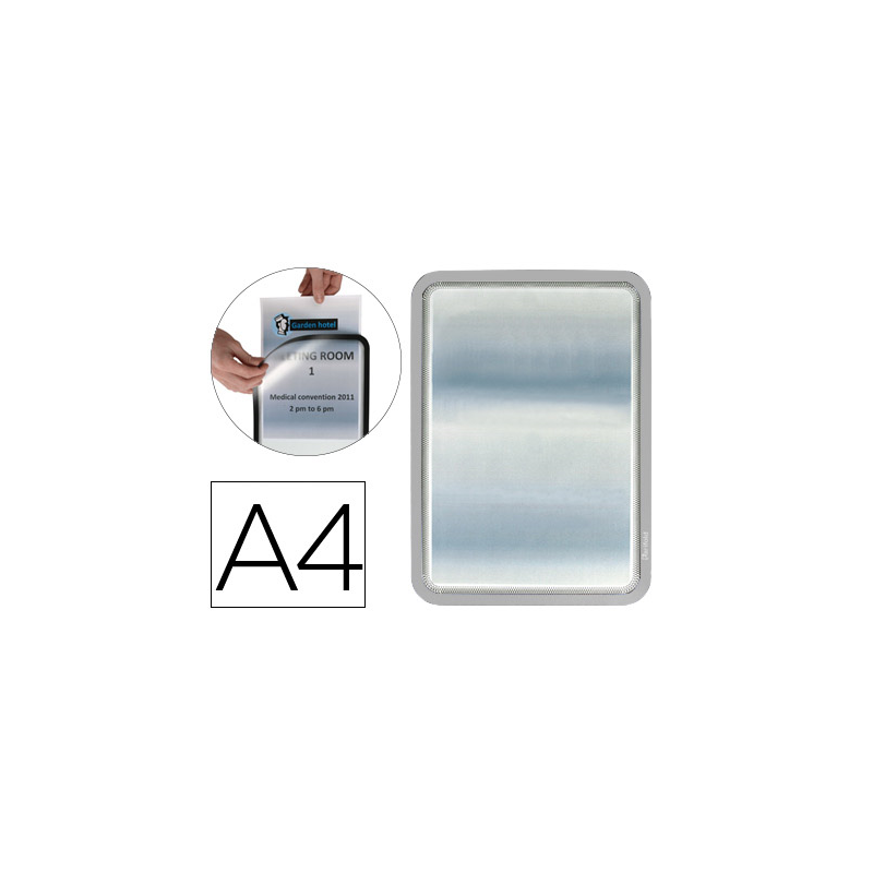 Marco porta anuncios djois magneto din a4 dorso adhesivo removible color gris pack de 2 unidades