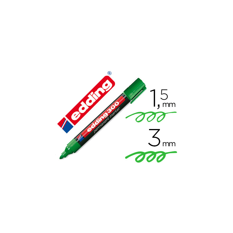 Rotulador edding marcador permanente 300 verde punta redonda 1,5-3 mm recargable