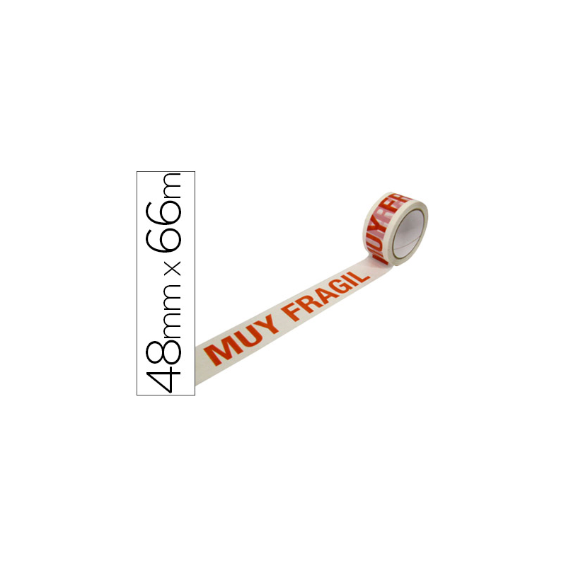 Cinta adhesiva polipropileno blanca impresion muy fragil para embalaje 66 mt x 48 mm