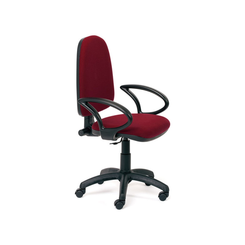 Silla rocada con brazos color burdeos diametro base 610 mm respaldo de 490 mm x 420 mm