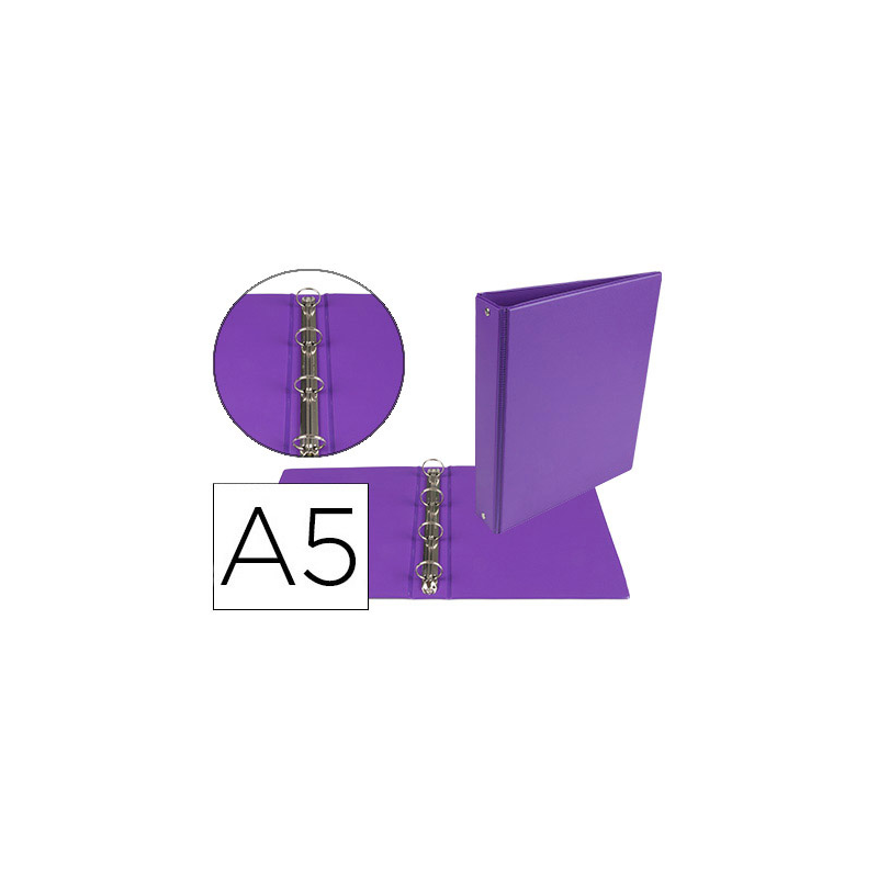 Carpeta de 4 anillas 25 mm redondas liderpapel a5 carton forrado pvc violeta