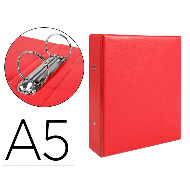 Carpeta de 2 anillas 40 mm redondas liderpapel a5 carton forrado pvc rojo