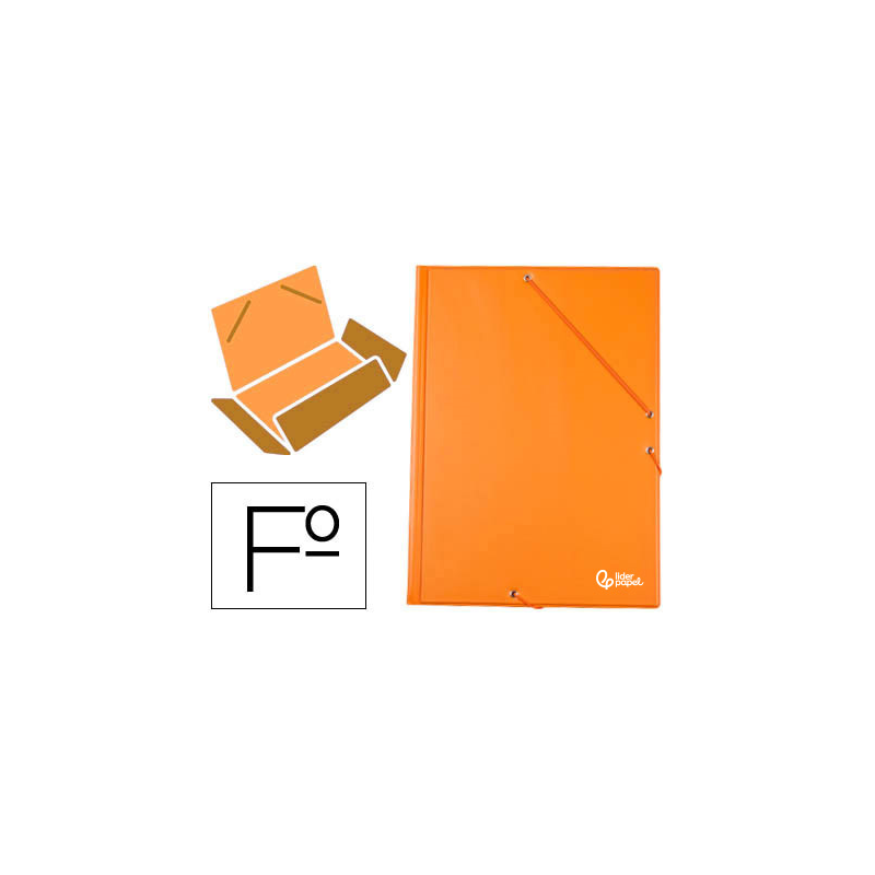 Carpeta liderpapel gomas tres solapas carton forrado pvc folio color naranja