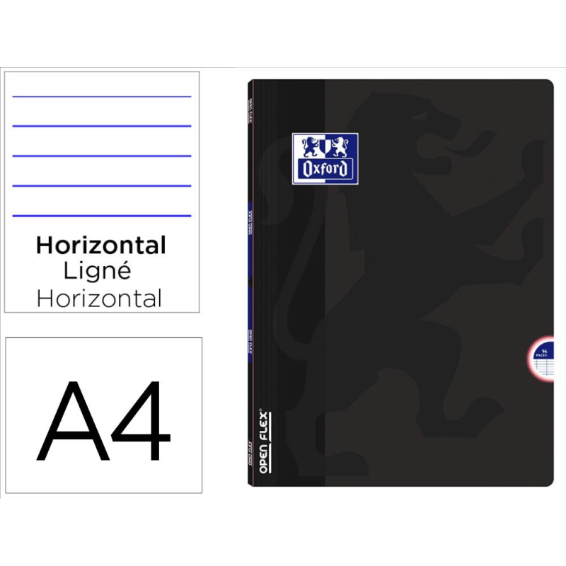 Libreta escolar oxford openflex tapa flexible optik paper 48 hojas din a4 rayado horizontal color negro