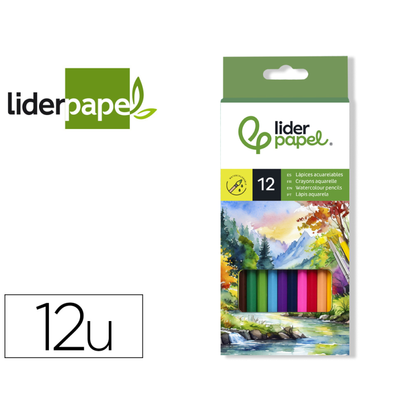 Lapices de colores acuarelables liderpapel caja de 12 unidades colores surtidos