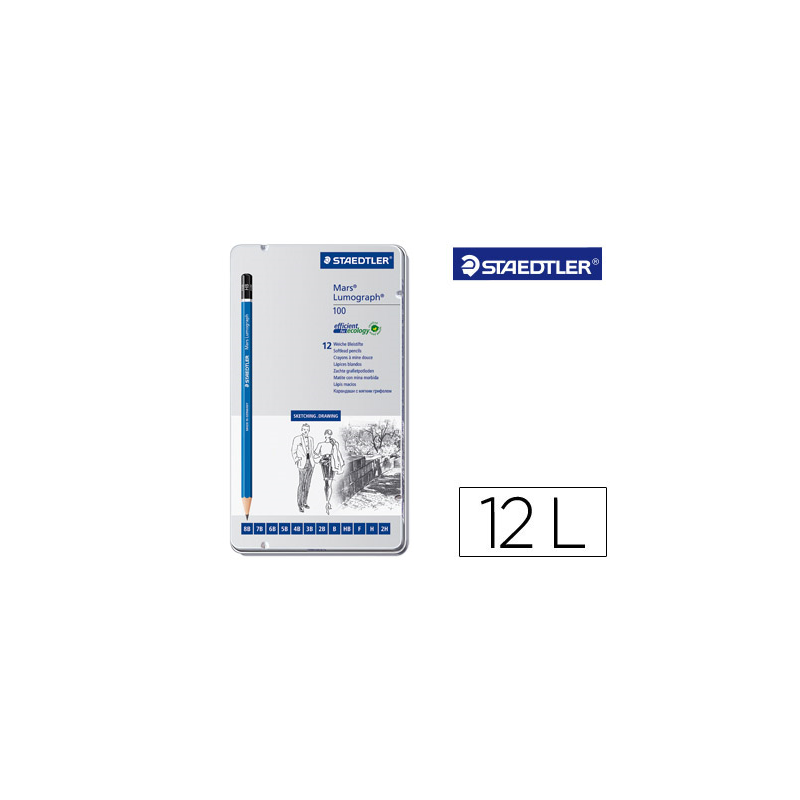 Lapices de grafito staedtler mars lumograph 100 caja metalica de 12 lapices 8b- 7b-6b-5b-4b-3b-2b-b-hb-f-h-2h
