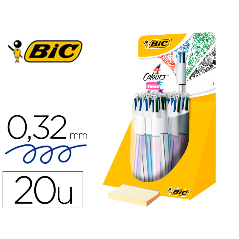 Boligrafo bic cuatro colores shine colores metalizados punta de 1 mm presentacion en expositor