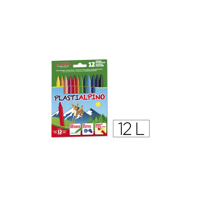 Lapices cera alpino plasti caja de 12 unidades colores surtidos