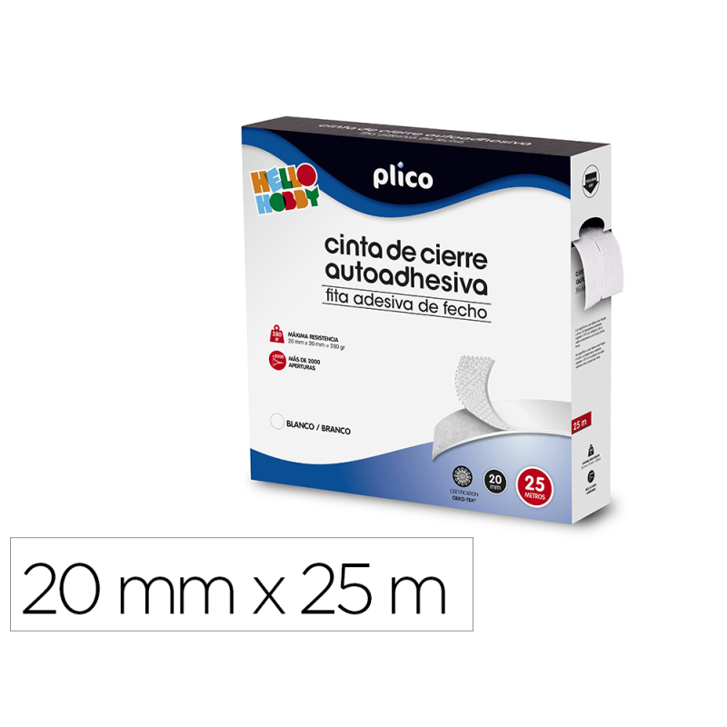 Cinta de cierre adhesiva plico velcro blanco 20mm x 25m