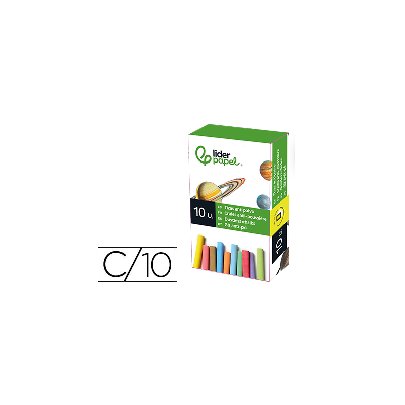 Tiza color antipolvo liderpapel caja de 10 unidades colores surtidos