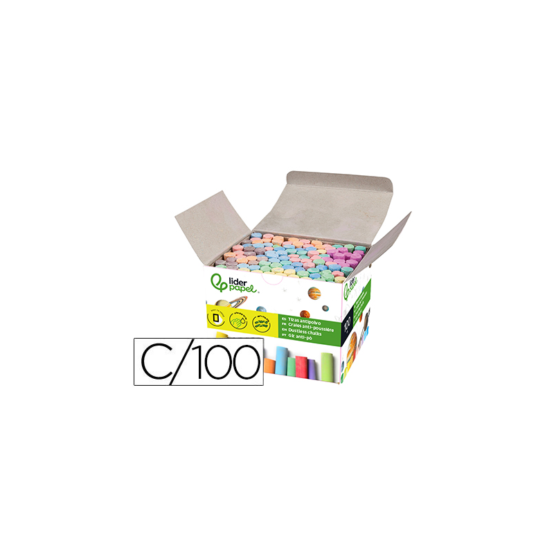 Tiza color antipolvo liderpapel caja de 100 unidades colores surtidos