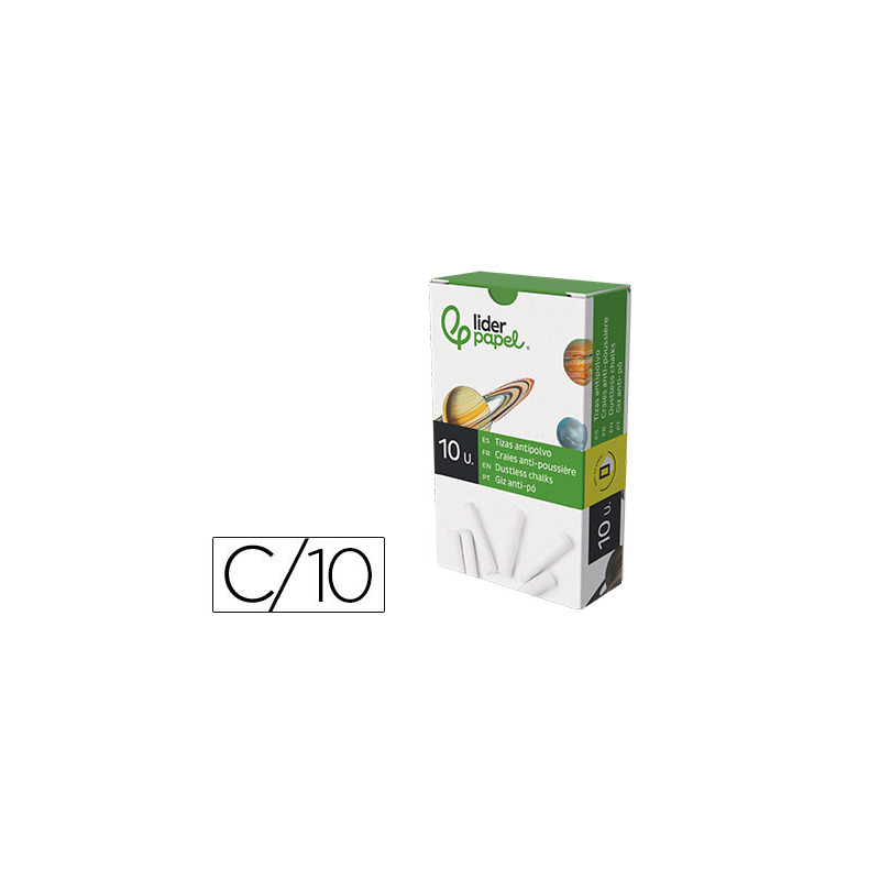 Tiza blanca antipolvo liderpapel caja de 10 unidades