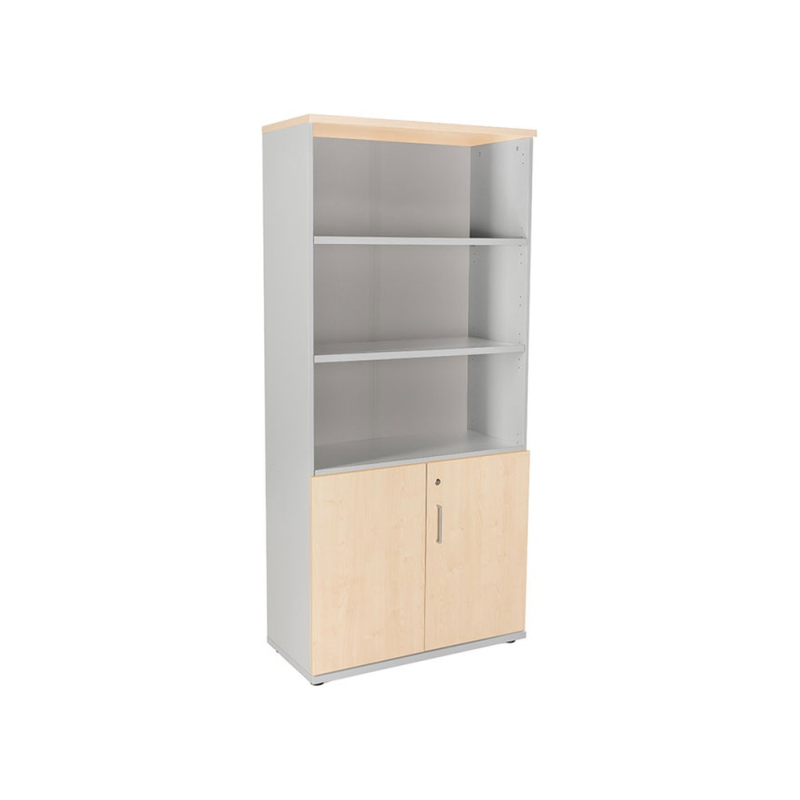 Armario rocada con cuatro estante y dos puertas inferiores serie store 195x90x45 cm acabado gris/haya