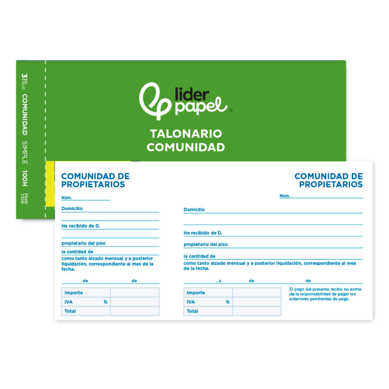 Talonario liderpapel comunidad tres en folio 106 con iva