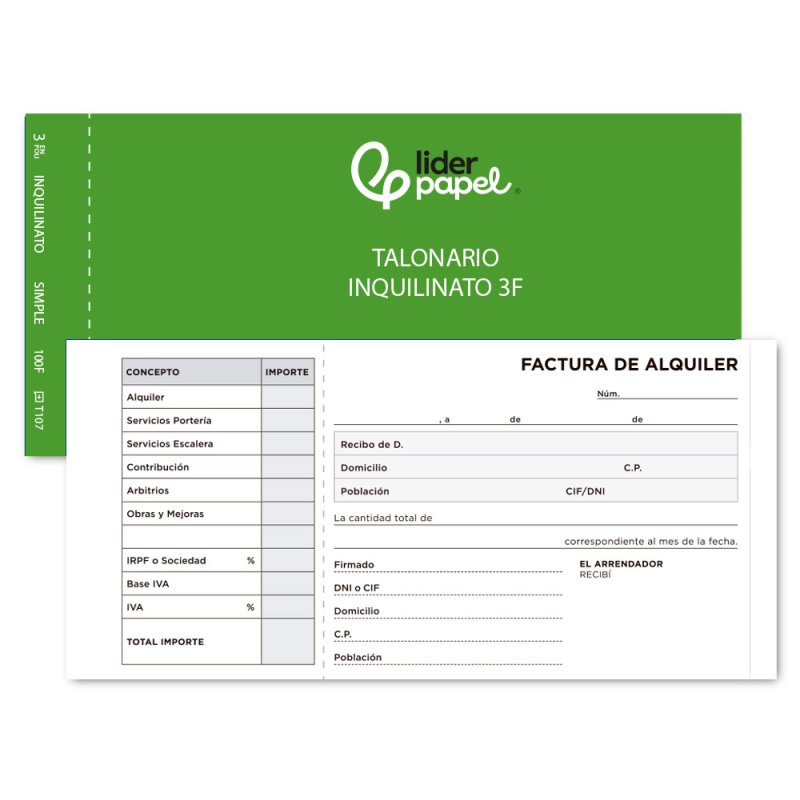 Talonario liderpapel inquilinato tres en folio 107 con condiciones