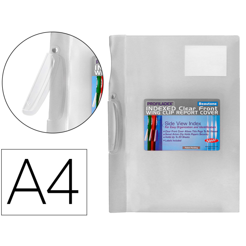 Carpeta beautone dossier pinza lateral 48384 polipropildin-a4 incolora pinza giratori-pack de 10 retractilado