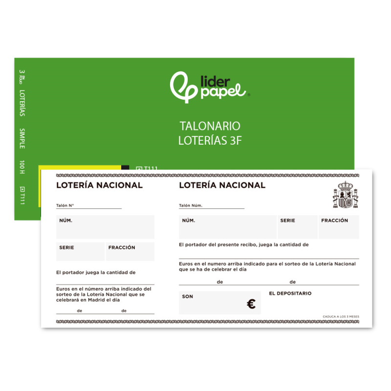 Talonario liderpapel loteria tres en folio 111